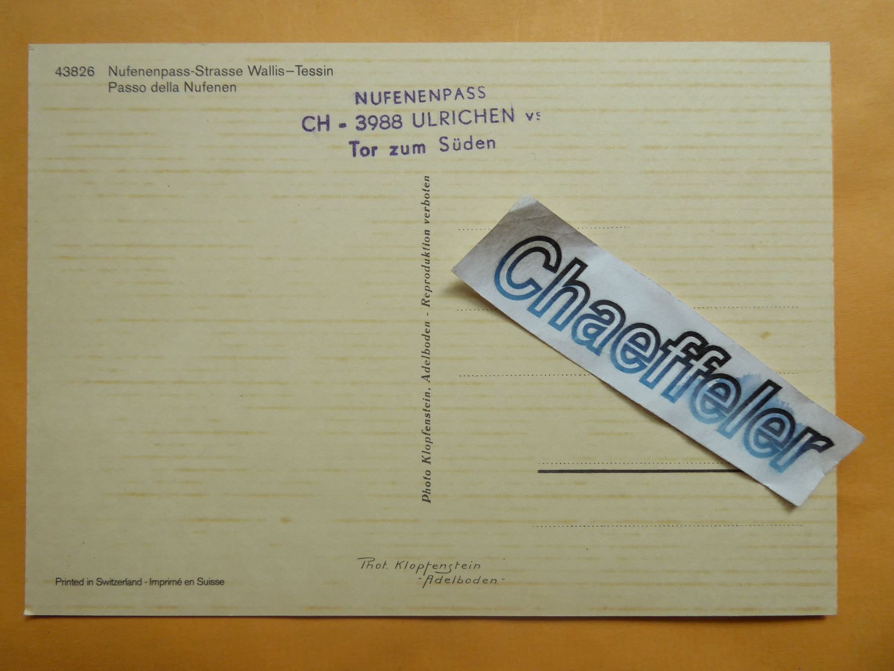 Cartoline postali: 43826 Nufenenpass - Strasse – Nuovo (secondo la descrizione) da Zürich venduto da Chaeffeler 1