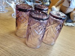 Vintage Pressglas Becher im Amethyst-Ton, 4er Set