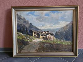 prächtiges ÖL Gemälde Bild Alpen Tessin 91 x 72 cm