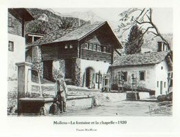 Mollens  VS   -   La fontaine  et la chapelle   -  1920
