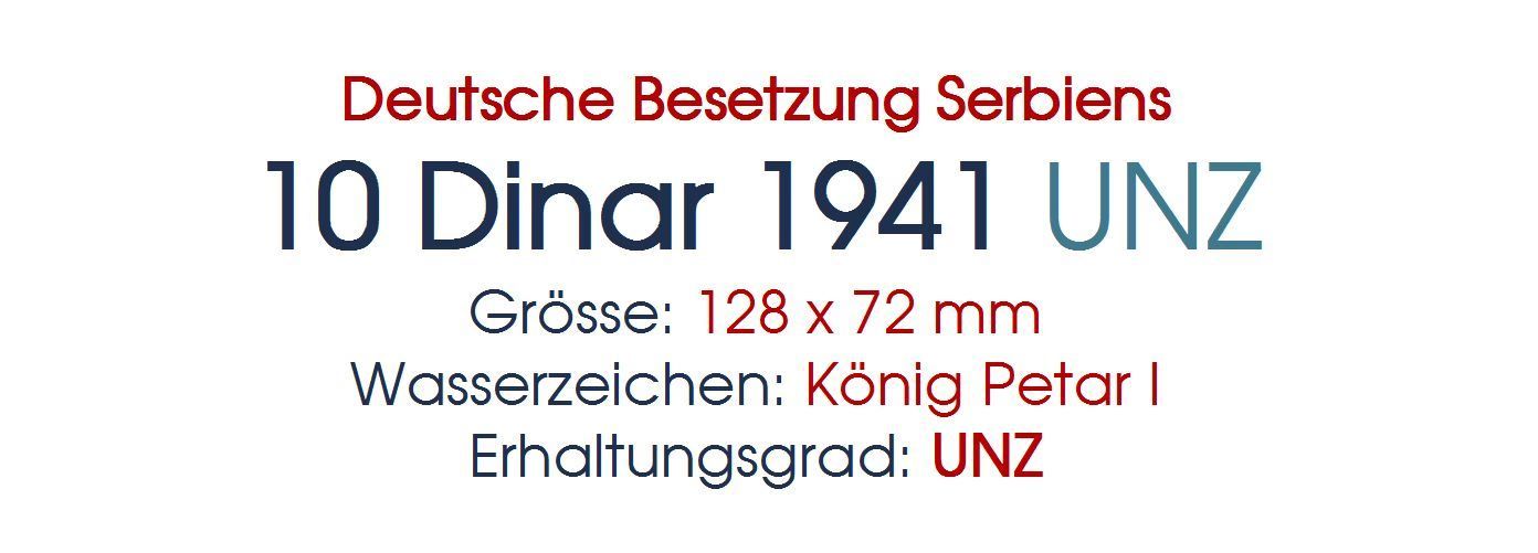 Banconote: 10 Dinar 1941 WW2 UNZ – Nuovo e nell'imballaggio originale da Flamatt venduto da samowarow 1