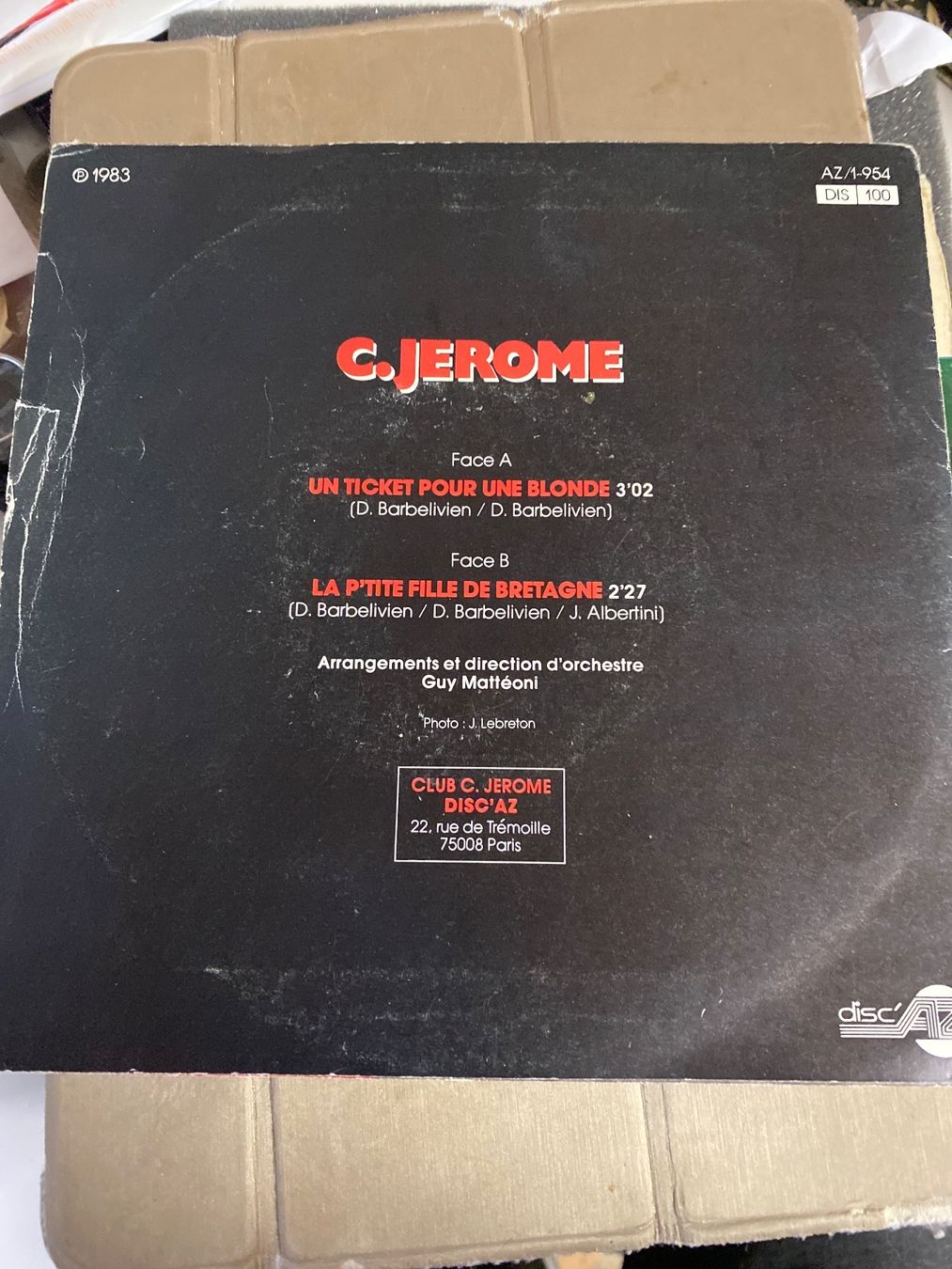 Dischi in vinile: C.JEROME - UN TICKET POUR UNE BLONDE - 45 TOURS – Usato da Le Brassus venduto da cinema13 1