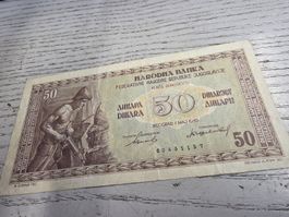 50 Dinara Jugoslawien 1946 50er Schein guter Zustand