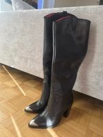 Kniehohe, schwarze, Lederstiefel, Gr. 39