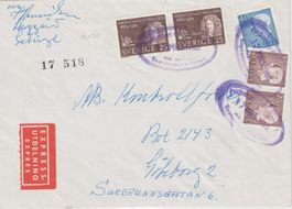 Schweden 1965, Brief mit Fimernabestempelung nach Nürnberg
