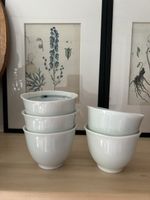 5 Japanese Hasami-yaki Porcelain Tea Cups - White/Bluish 
