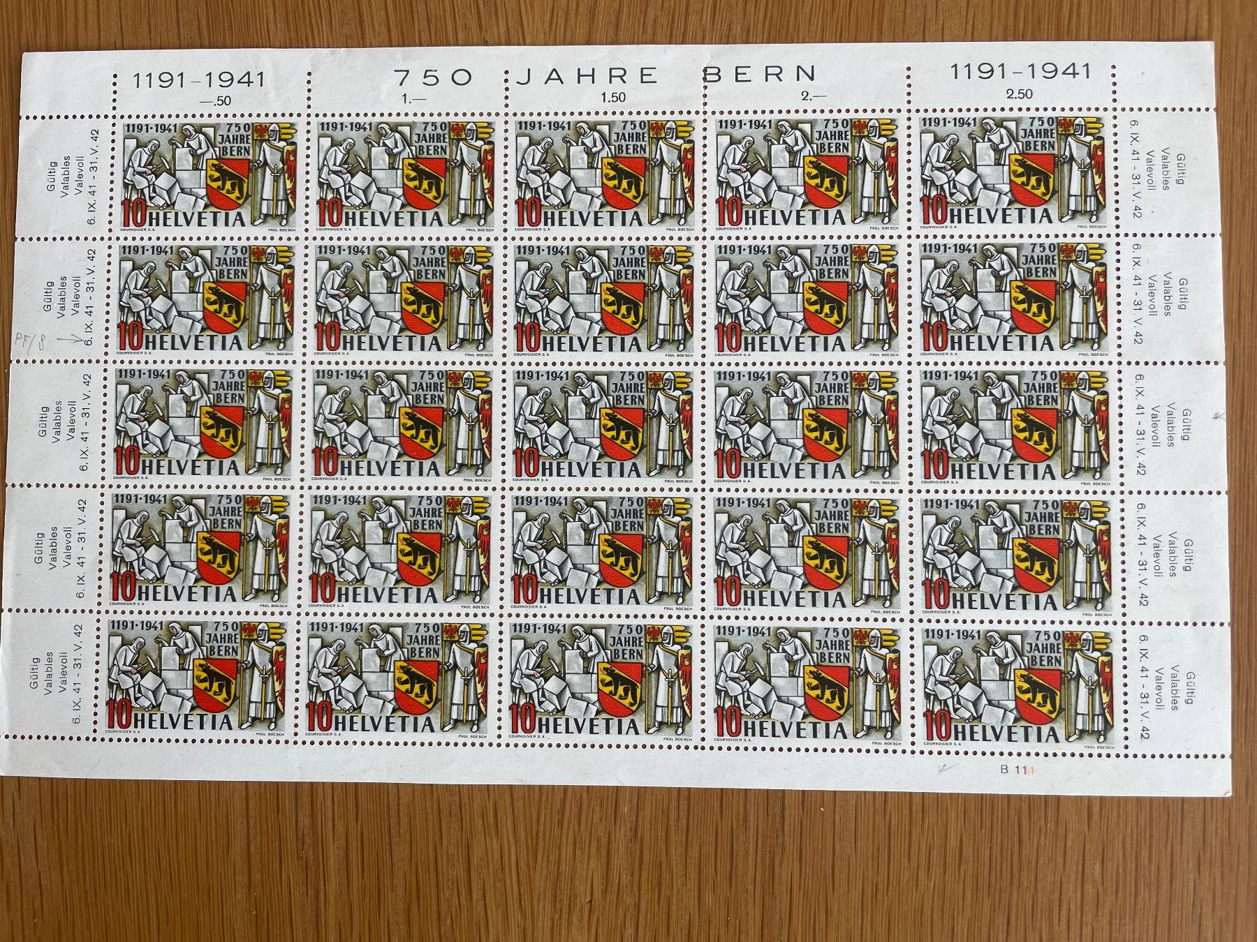 Tous les timbres: Feuille complète 1941 – D'occasion à Sonceboz-Sombeval par Comment2
