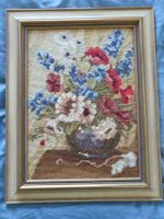 Gobelinstickerei / Bild Vase mit Blumen / 45 cm x 35 cm