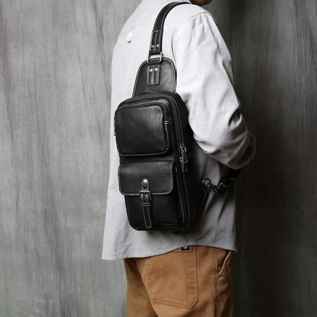 Schwarze Leder-Umhängetasche von Glerix Street