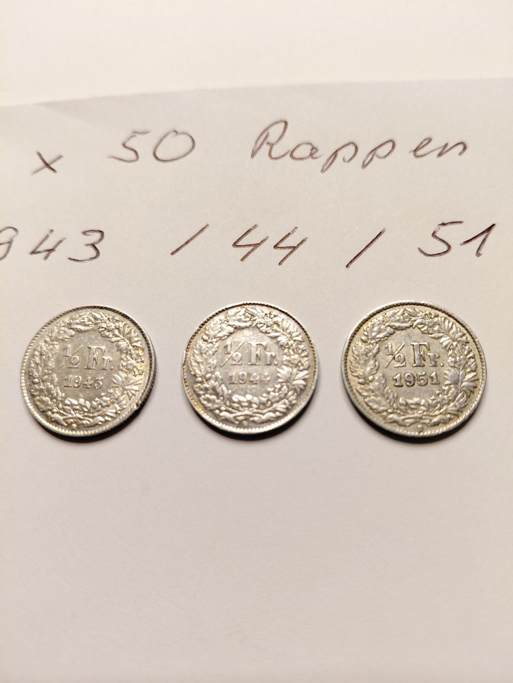 Alle Münzen: 3x 50 Rappen silber 1943, 44, 51 – Gebraucht aus Bonaduz von topolino052 1