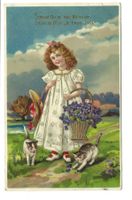 Mädchen mit Katzen - Blumen-Korb - tolle Präge-Litho - 1910
