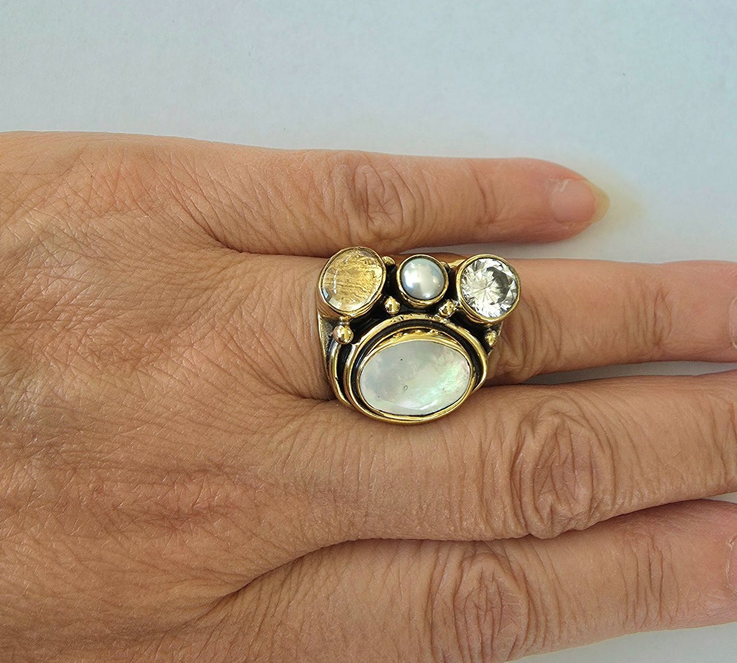 Anelli: Designer-Ring Bronze mit Perlmutt, Perle & Zirkonia - Neu – Nuovo e nell'imballaggio originale da Uetikon am See venduto da Springdream 7