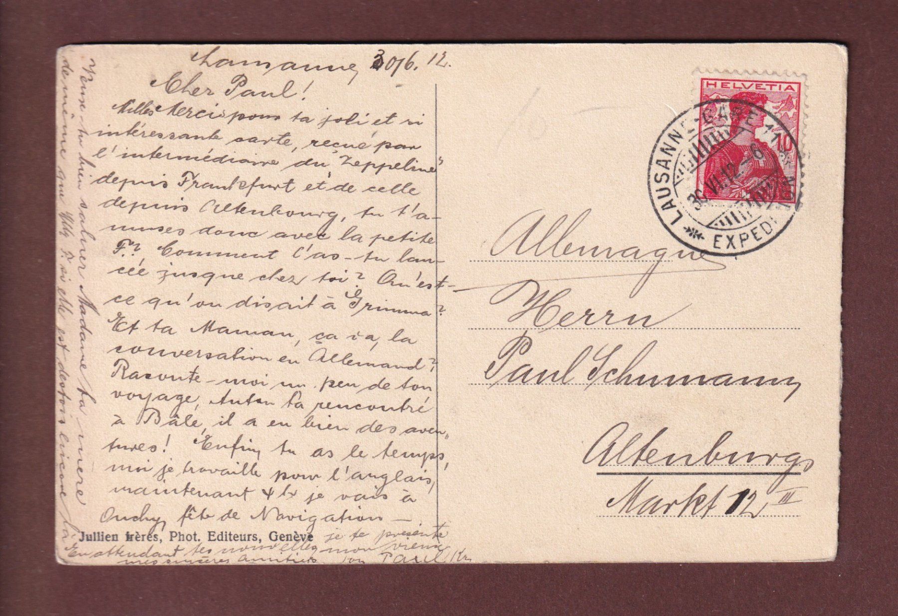 Cartes postales: LAUSANNE - Le Grand Pont - 1912 – D'occasion à Pully par nicecards 1