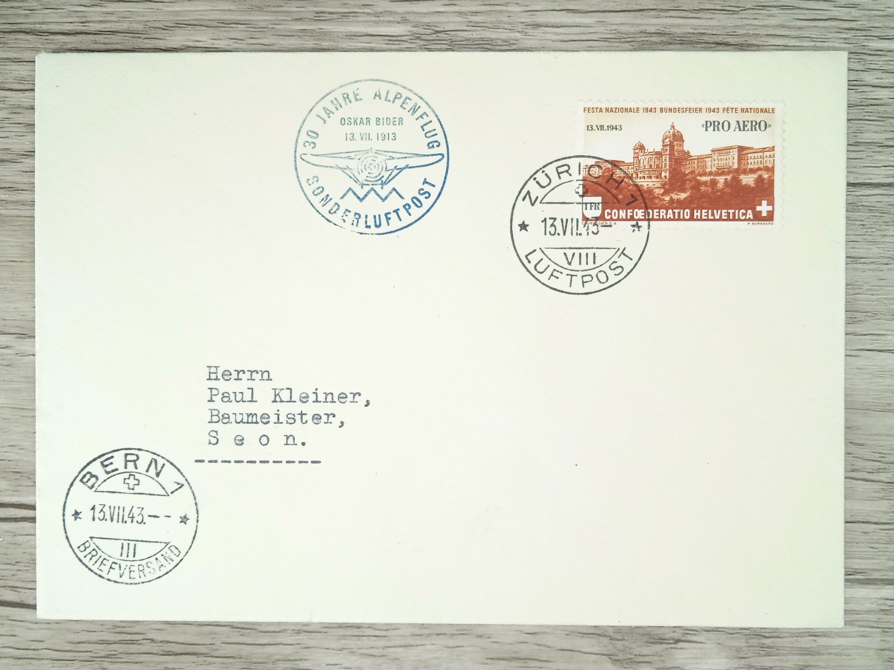 Alle Briefmarken: TR02 Enveloppe + Timbre Suisse 1943 – Gebraucht aus Cousset von Patrick_Collections