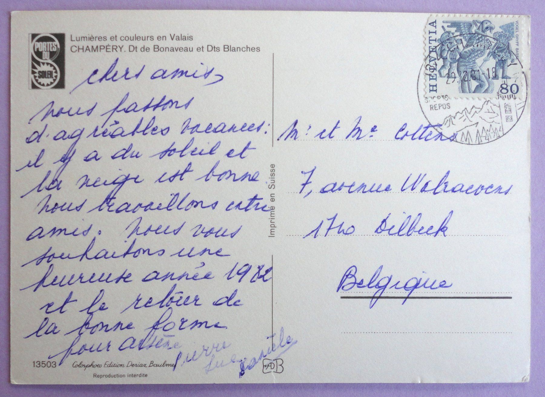 Cartoline postali: Champéry, Dt. de Bonaveau et Dts. Blanches – Usato da Fétigny venduto da Billy2miny 1