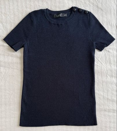 Lauren Ralph Lauren Top XS navy glitter ribbed button detail
