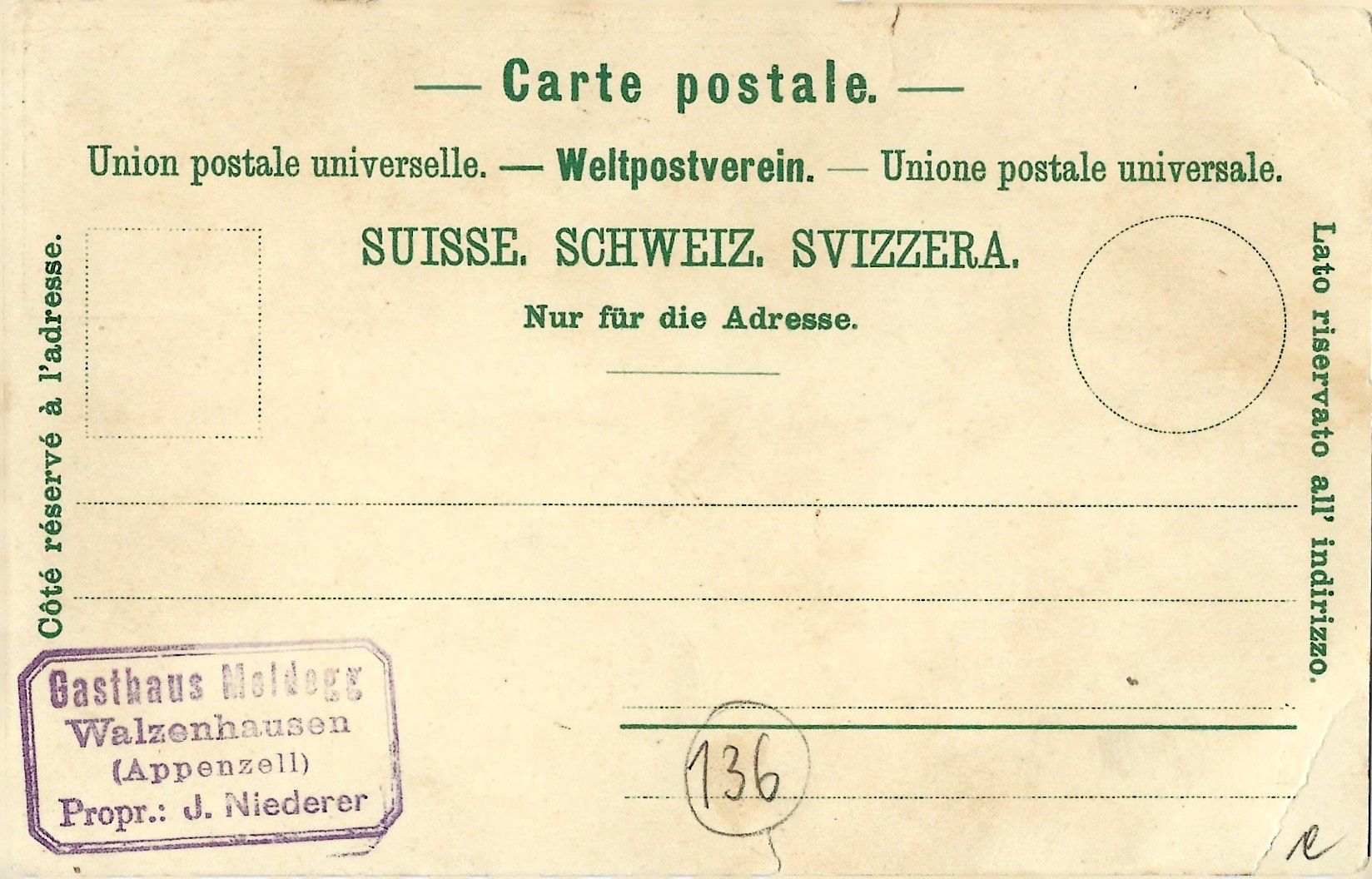 Cartoline postali: Walzenhausen  -  GRUSS  von der M E L D E G G . – Usato da Bütschwil venduto da Jackson1A 1