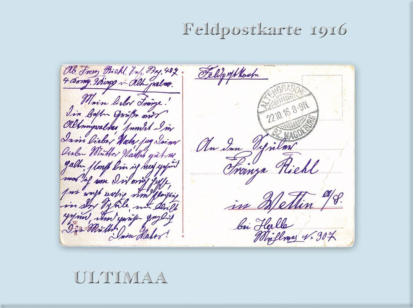 Ansichtskarten: Feldpostkarte -- gelaufen 1916 -- – Gebraucht aus Bern von Ultimaa 1