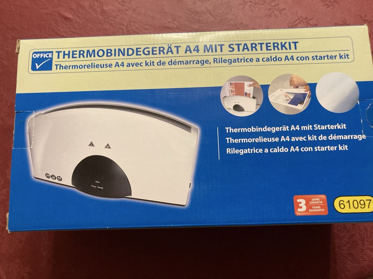 Macchine rilegatrici: Thermobindegerät A4 mit Starterkit, 50 Thermobindemappen – Nuovo e nell'imballaggio originale da Uetliburg venduto da Cliorsv6