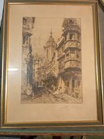 Alte Colmar Radierung "Rue des Marchands" gerahmt signiert