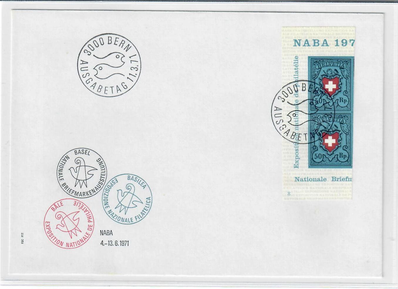 Tutti i francobolli: 1971 NABA BASEL FDC nur linke Blockseite – Usato da Utzigen venduto da a8b9c0