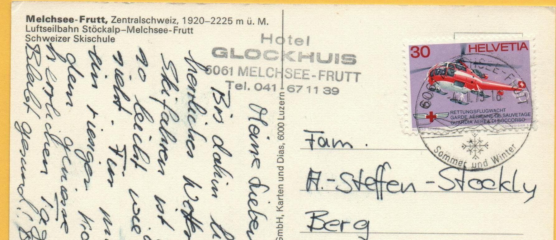 Cartoline postali: MELCHSEE-FRUTT Luftseilbahn Stöckalp, Schweizer Skischule – Usato da Jona venduto da philajona 1