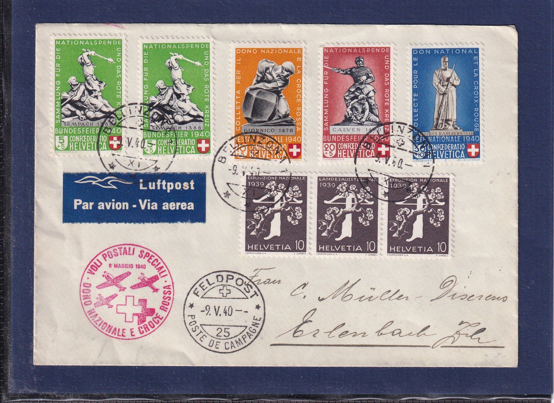 Alle Briefmarken: Voli postali speciali 9.5.1940 - Feldpost - Poste campagne – Gebraucht aus Orvin von Pyaeschli