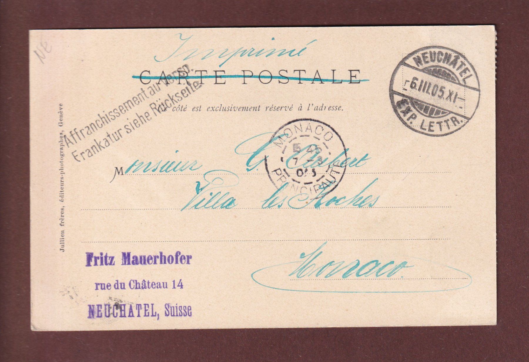Cartoline postali: NEUCHÂTEL - Vue prise du Mail - 1905 – Usato da Pully venduto da nicecards 1