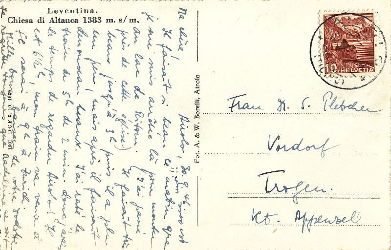 Cartoline postali: Leventina + 1946 – Usato da Emmenbrücke venduto da teestube 1