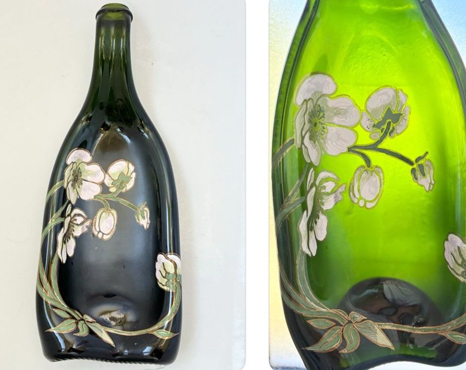 Verres, cruches & bouteilles: Flache Champagnerflasche PERRIER JOUËT handbemalt – D'occasion à Kloten par Nephty