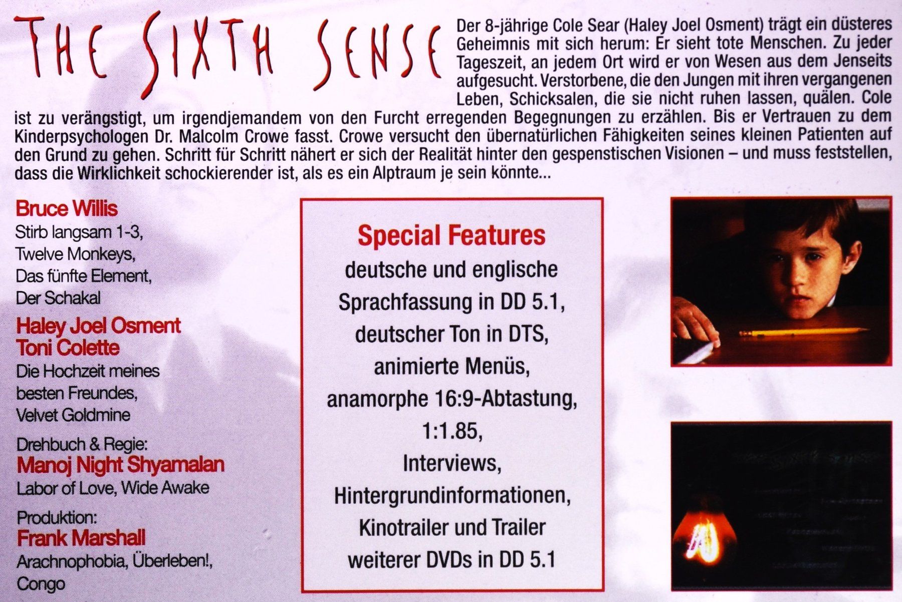 Alle DVDs: THE SIXTH SENSE / BRUCE WILLIS / HORROR - KLASSIKER ! – Neu (gemäss Beschreibung) aus Luzern von piro12 2