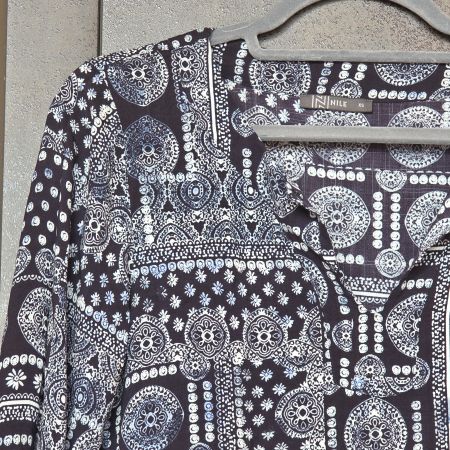 🐸 NILE VISKOSE BLUSE TOP DUNKELBLAU WEISS XS SUPER ZUSTAND