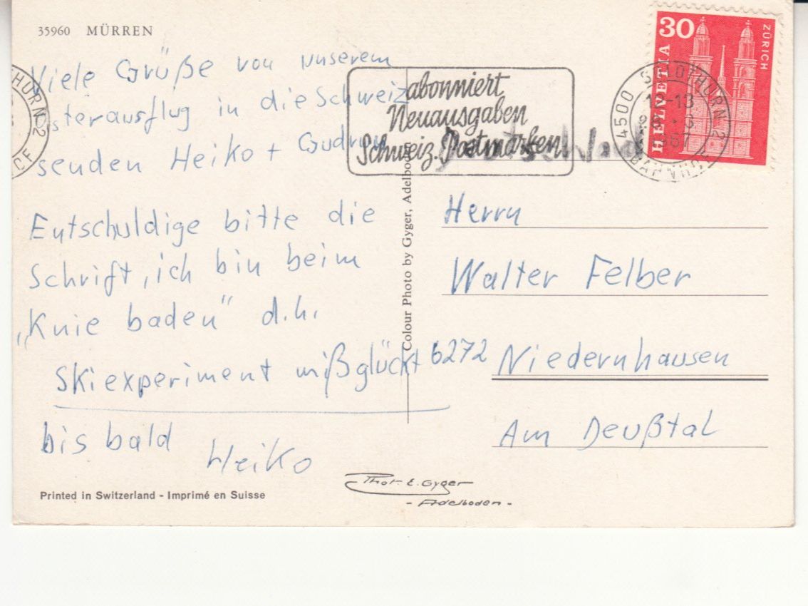 Ansichtskarten: Mürren 1967 – Gebraucht aus Bürglen TG von StampGraf 1
