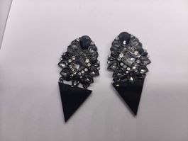 vintage Ohrringe schwarz Strasssteine Dreieck Anhänger