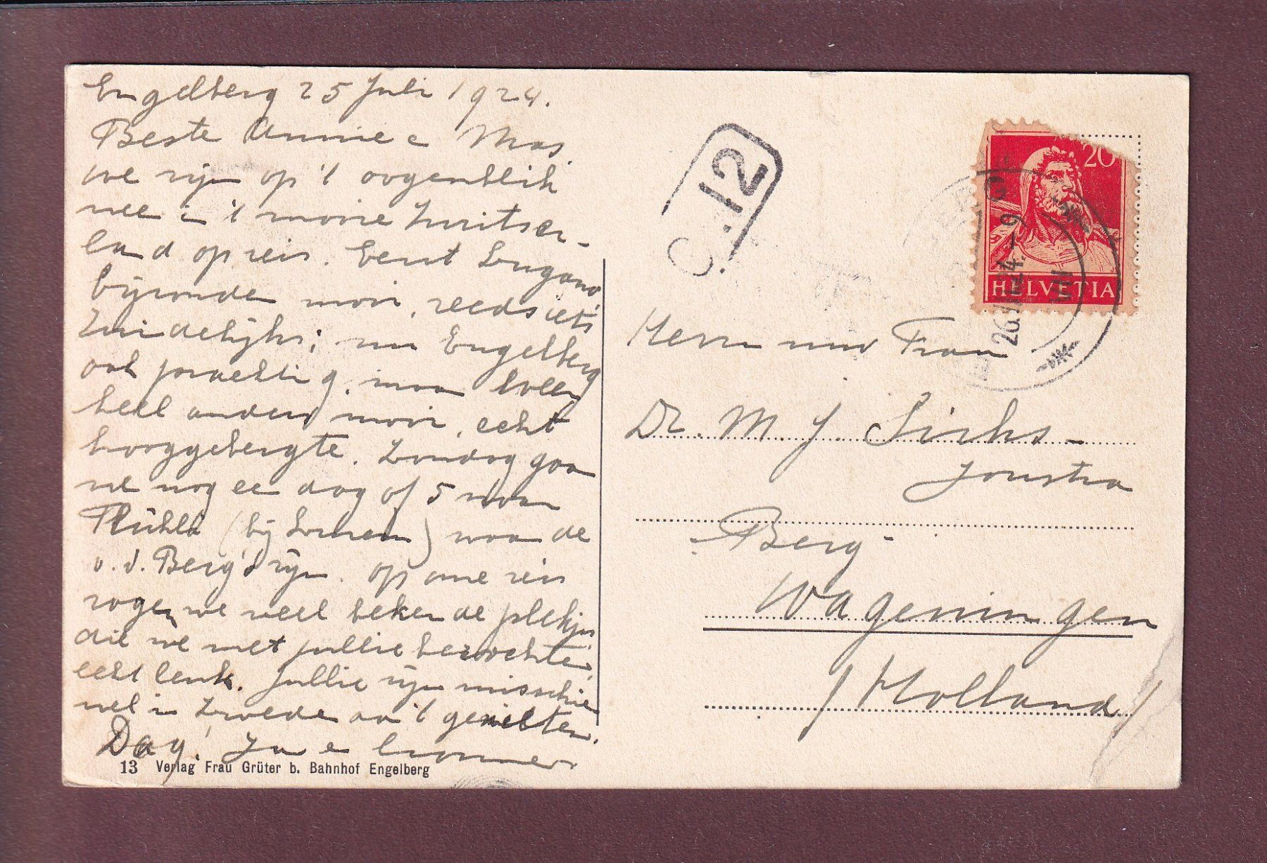 Cartoline postali: ENGELBERG - Weg zur Herrenrüti - 1924 // Eckbug // – Usato da Pully venduto da nicecards 1