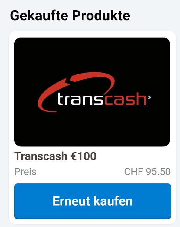 Transcash Ticket 100,€ für 80, zu verkaufen! Kaufen auf Ricardo