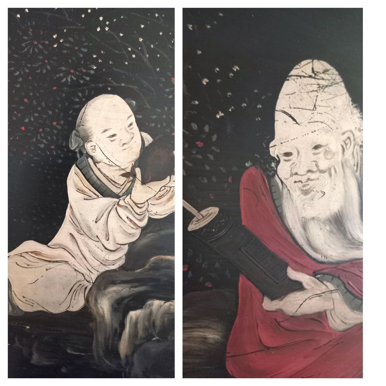 Gemälde: Grosses chinesisches Gemälde, handgemalt auf Holzbrettern – Gebraucht aus Bévilard von Orscha 3