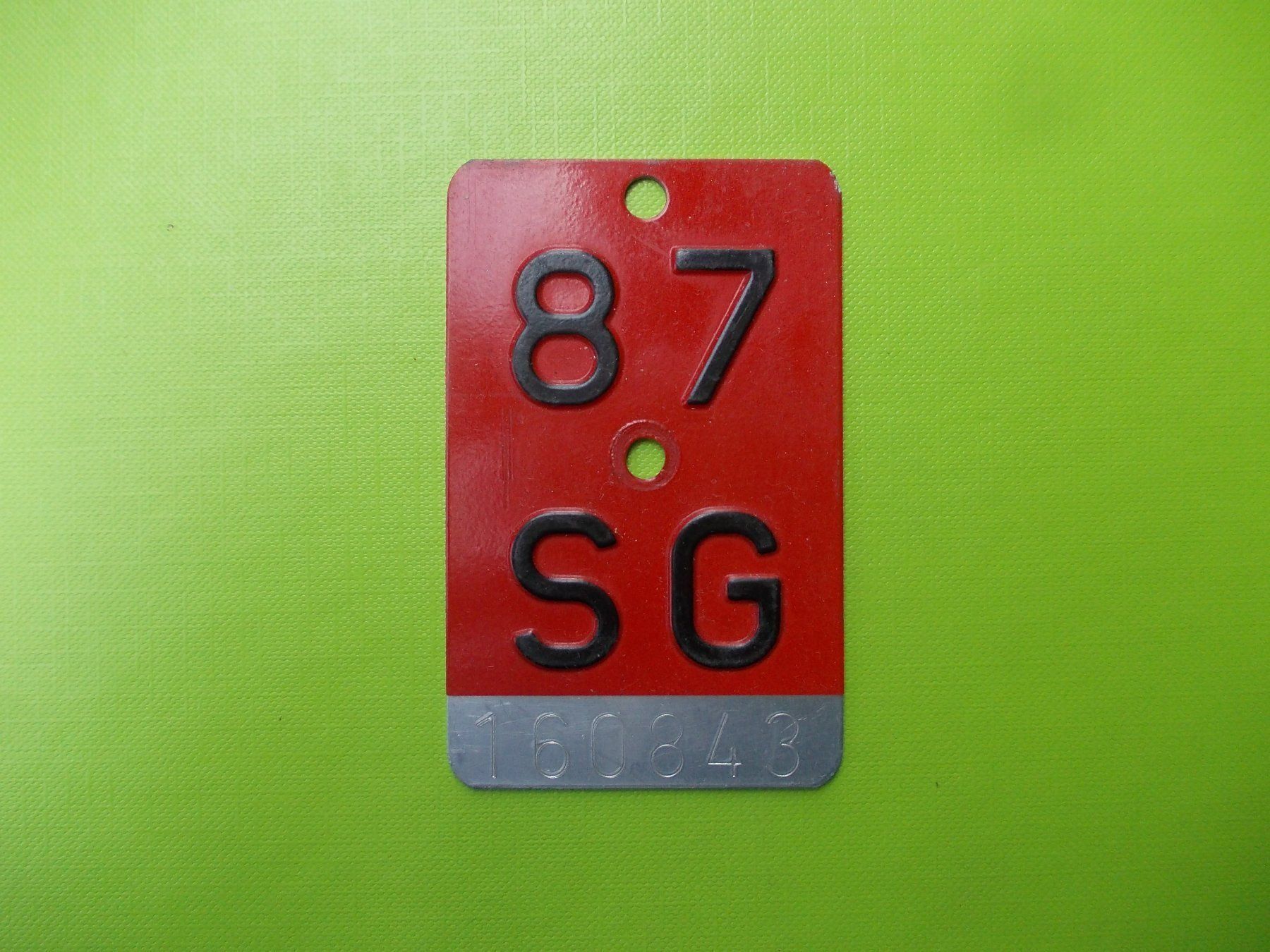 Insegne: Velonummer / Fahrradnummer SG 87 – Usato da Gsteigwiler venduto da HORMIGA21