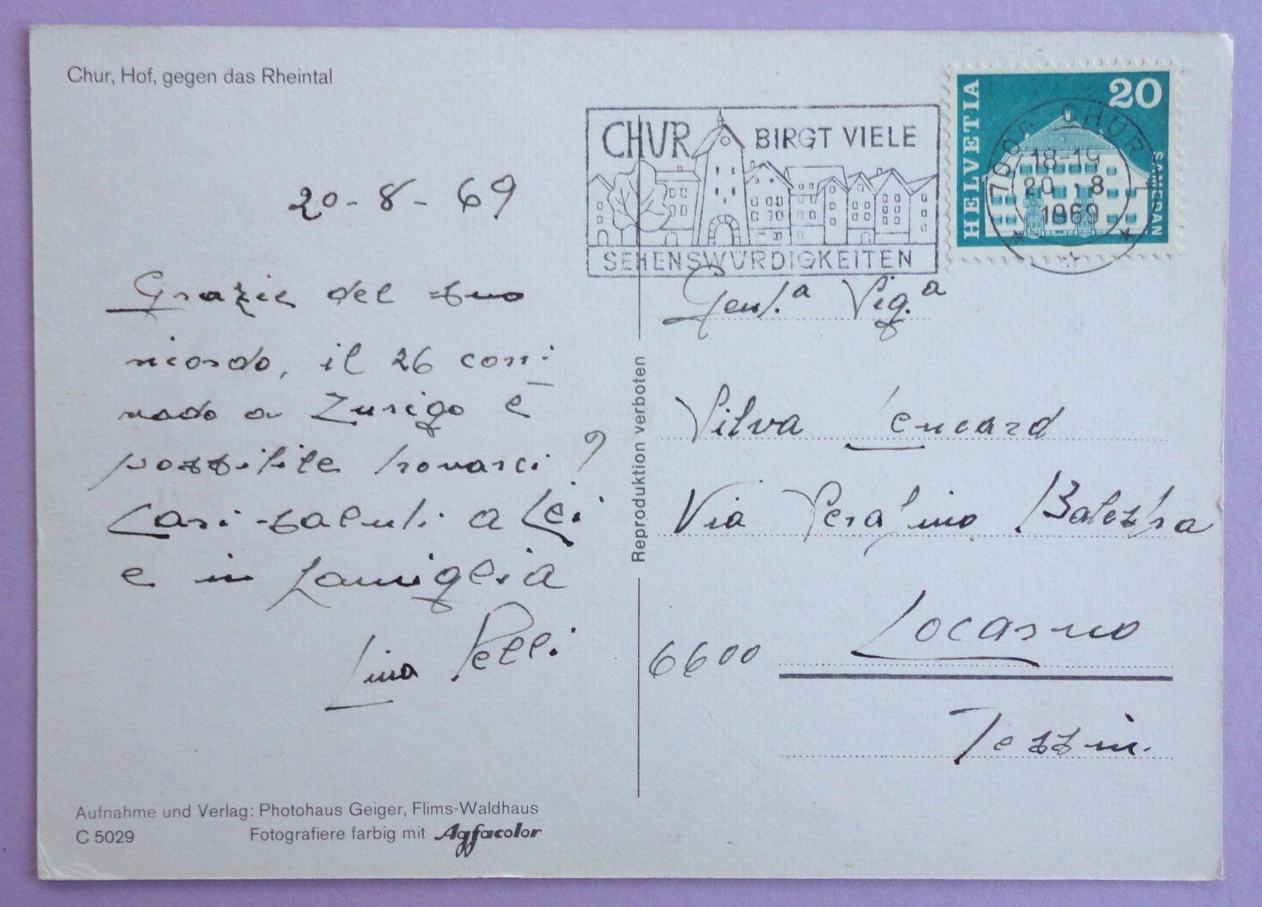Cartoline postali: Chur, Hof, gegen das Rheintal – Usato da Fétigny venduto da Billy2miny 1