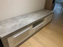 Meuble TV moderne gris béton, occasion, 150cm, 2 portes, ...