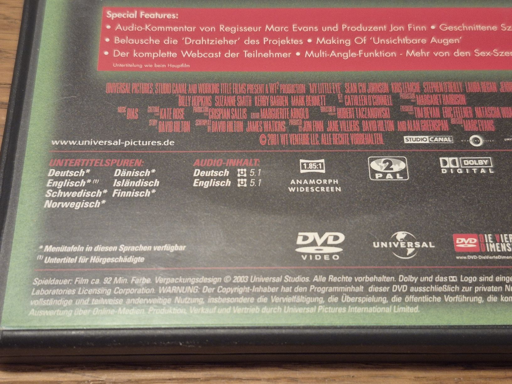 Tutti i DVDs: Unsichtbare Augen - Horror (DVD) – Usato da Oberembrach venduto da giu_7ksd 2