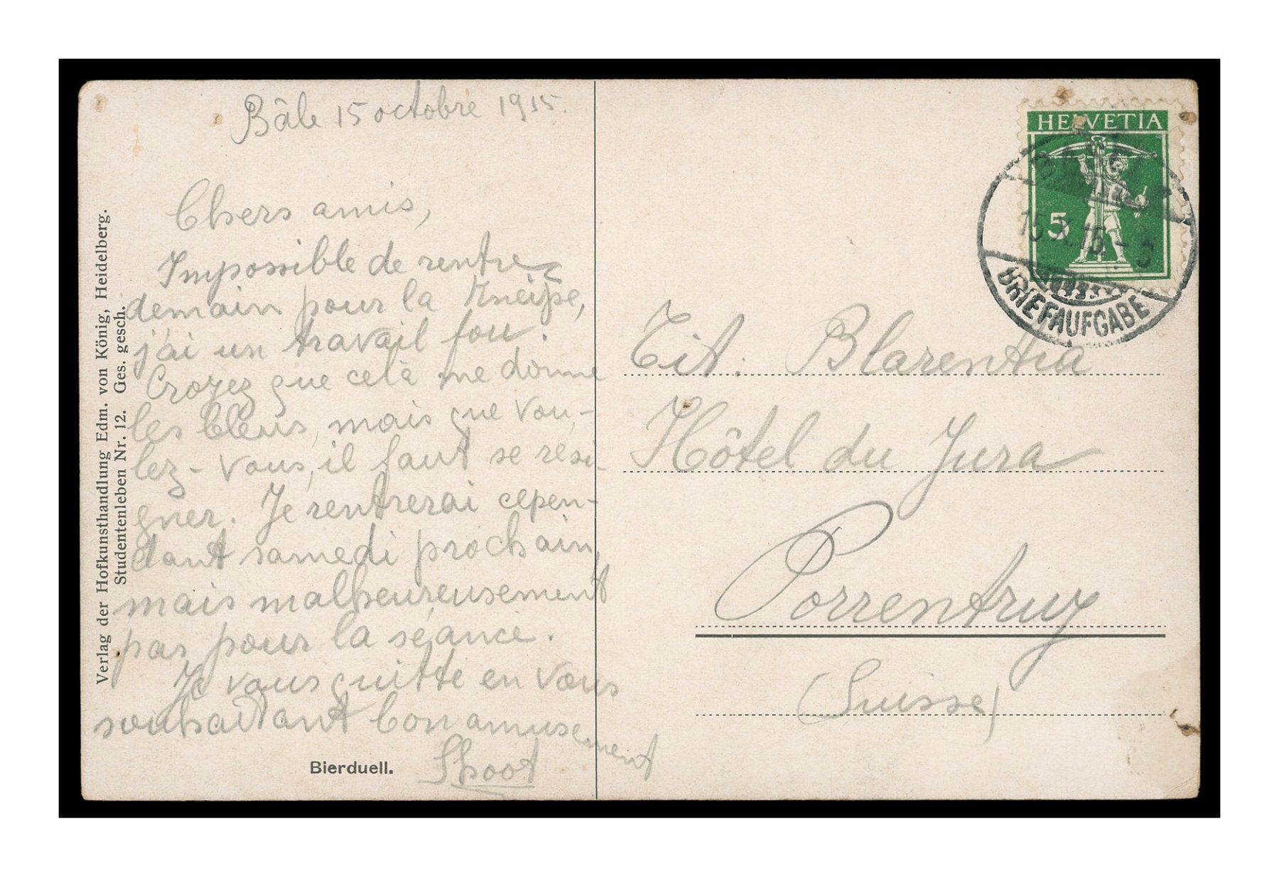 Cartoline postali: SCÊNE DE VIE - 1915 "Bière et amitiés" – Usato da Onex venduto da Lagorel01 1