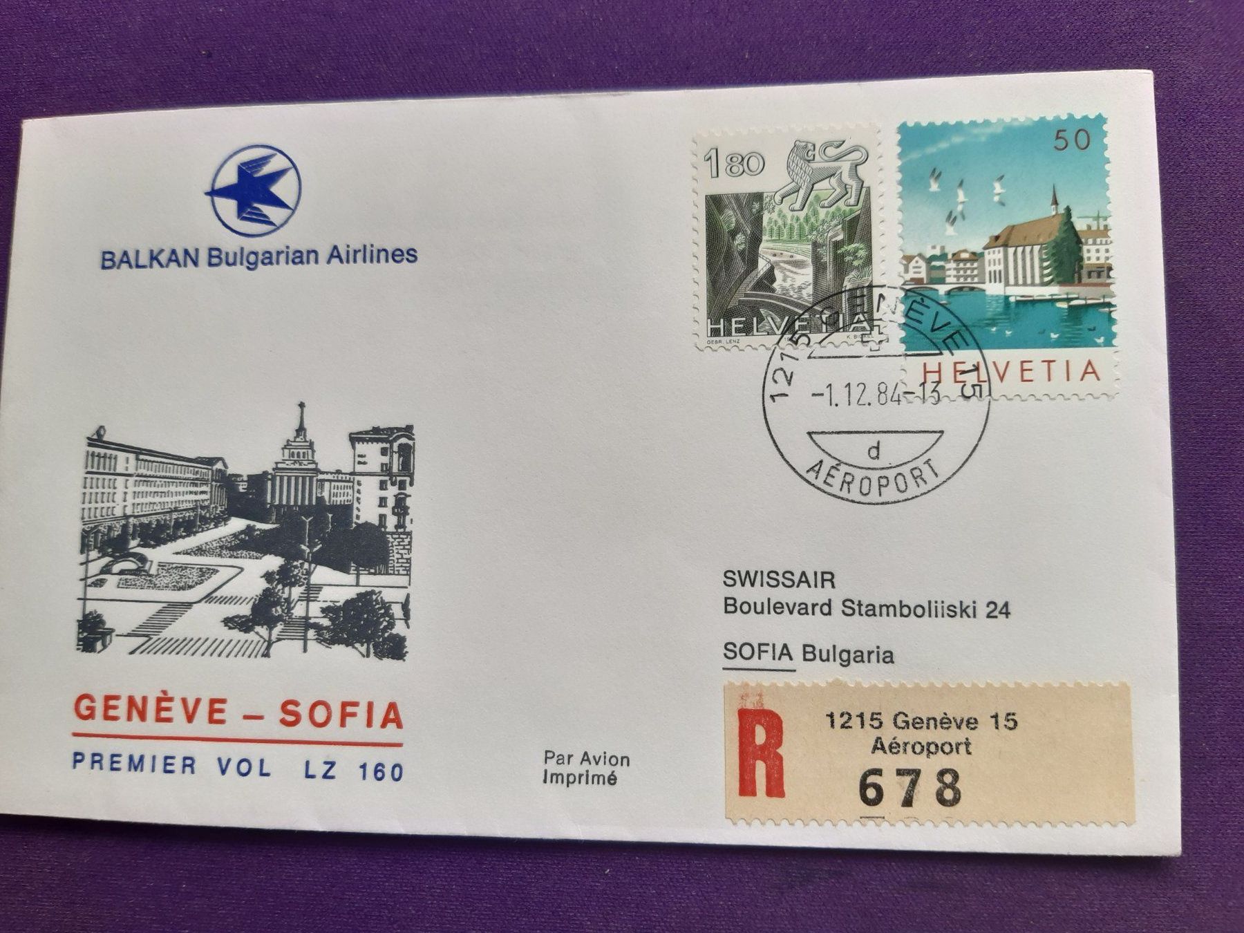 Tutti i francobolli: Erstflugbrief GENEVE - SOFIA/Bulgarien 1.12.84 – Nuovo (secondo la descrizione) da Wangs venduto da weisstannen01
