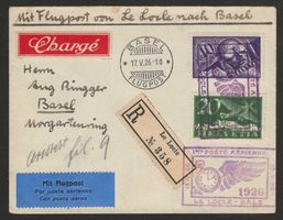 1926 : 1. Flugpost Le Locle - Basel auf R-Brief