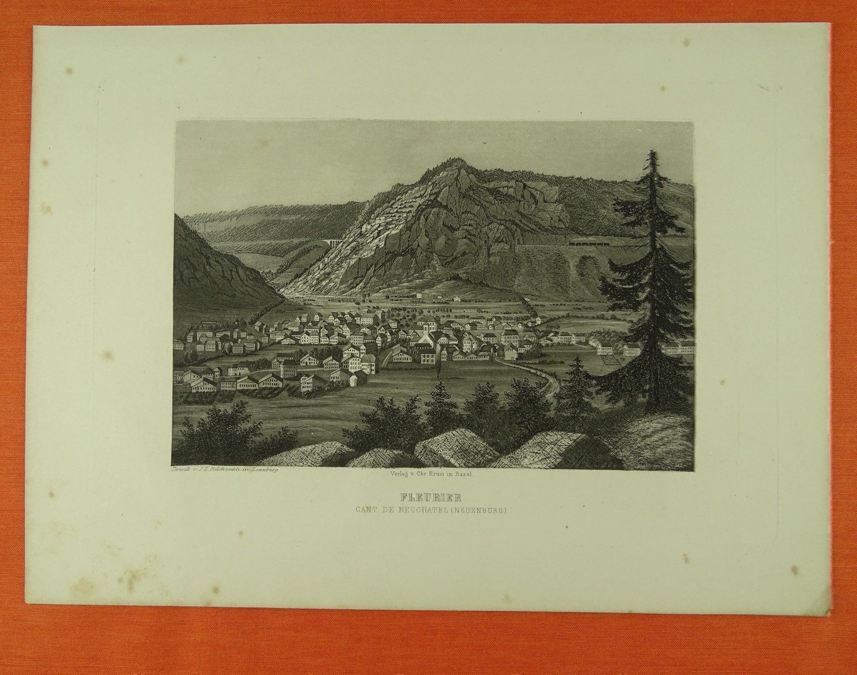 Incisioni: FLEURIER, AQUATINTA 1865 – Usato da Grüningen venduto da Kartensammler 1