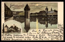 Litho Luzern, Stadtansicht mit gedeckter
