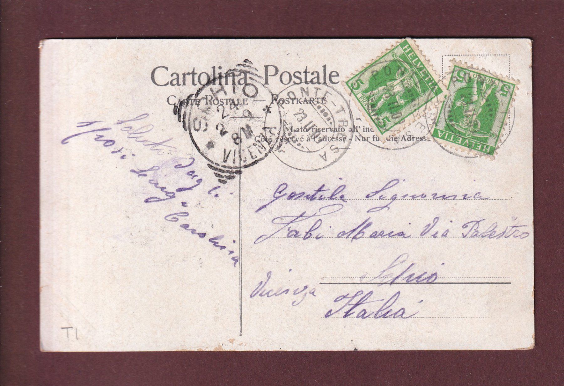 Ansichtskarten: PONTE TRESA - 1909 – Gebraucht aus Pully von nicecards 1