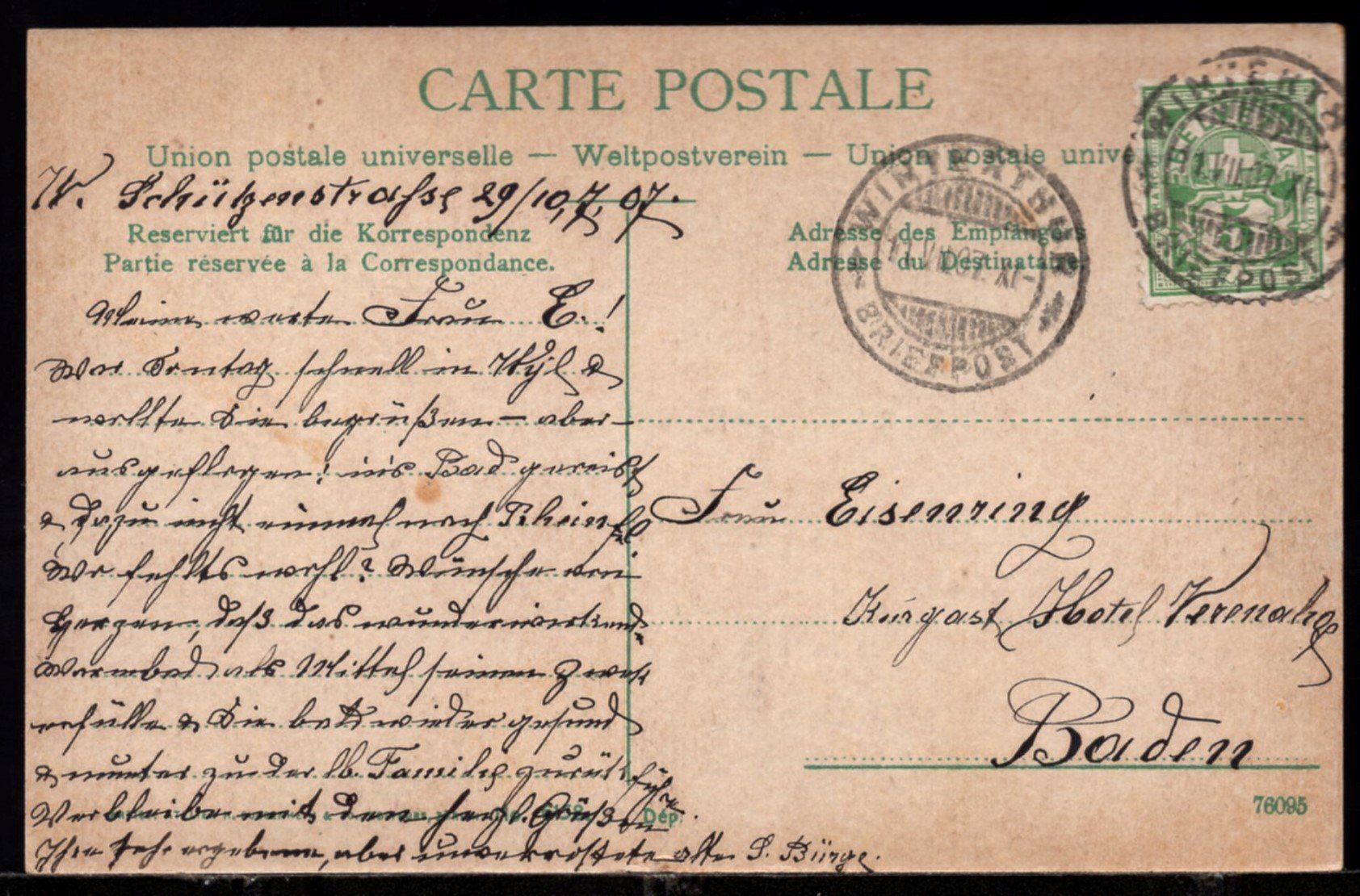 Cartoline postali: WINTERTHUR - Stadthaus   1907 – Usato da Aarau venduto da kufi44 1