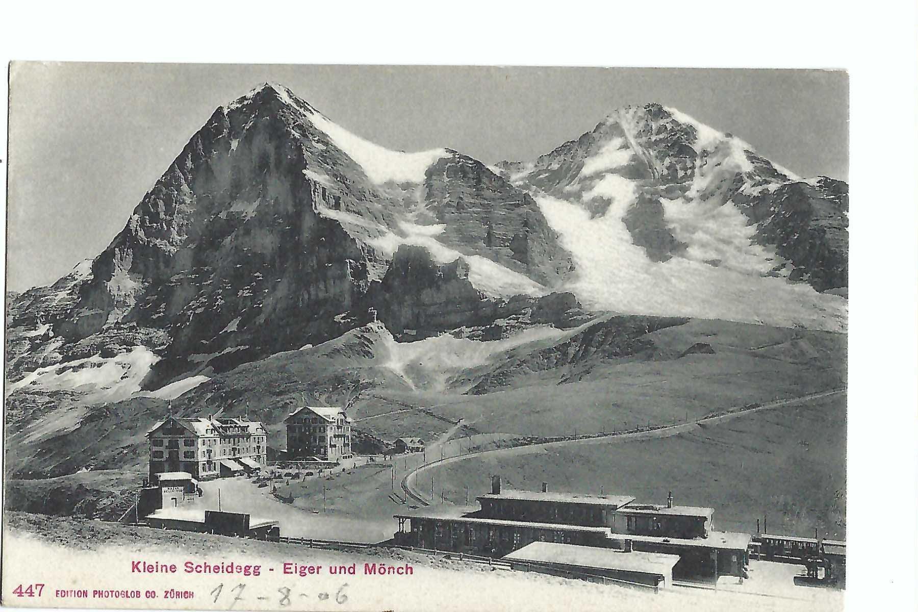 Cartoline postali: Kleine Scheidegg Station Hotels,  Eiger und Mönch  1906 – Usato da Thun venduto da 44wart