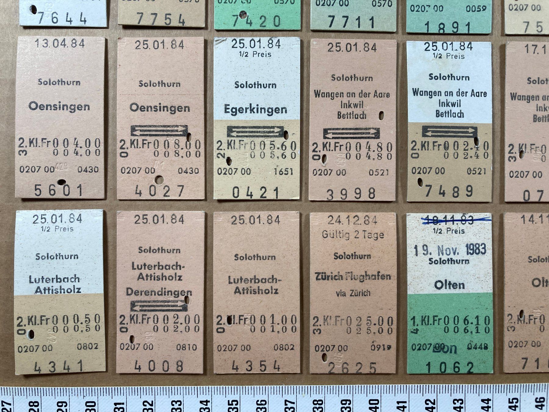 Tickets: Solothurn, 37 Edmondsonsche Bahn Billette, 1983, 1984, SBB – Gebraucht aus Lenzburg von fh1 4